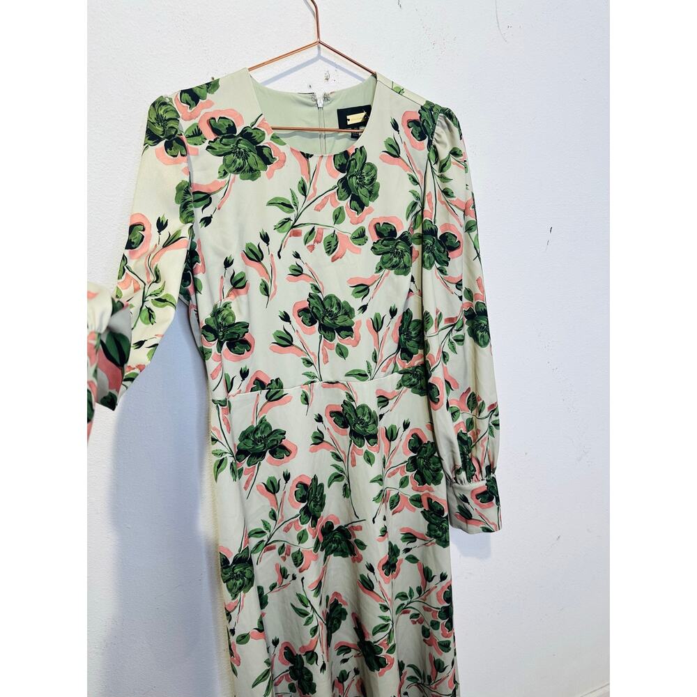 ALEXIA ADMOR Off-White Green Floral Sophie Cinched Waist Flowy Dress size 10 - Picture 7 of 16